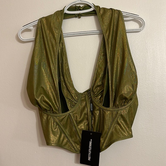 PRETTY LITTLE THING olive metallic corset top M - Picture 2 of 2